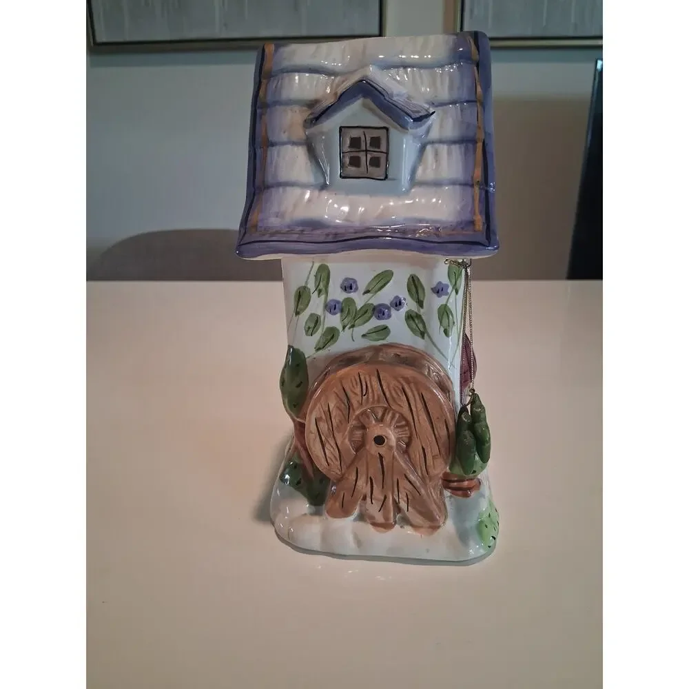 Vintage Hand Painted Ceramic Candle House Tealight Cottage Welcome Sign #850110